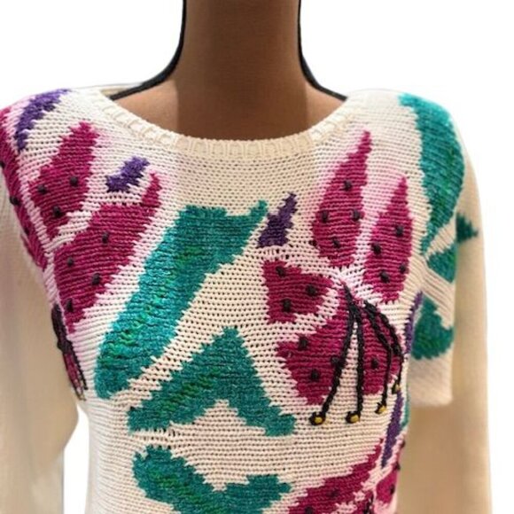 VINTAGE 1980s LQ Knitwear Hand Loomed Vibrant Sweater – Size Large - Picture 4 of 9